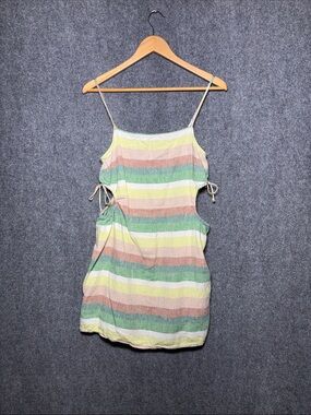 Aeries Striped Mini Dress in Green, Yellow, Tan, Pink